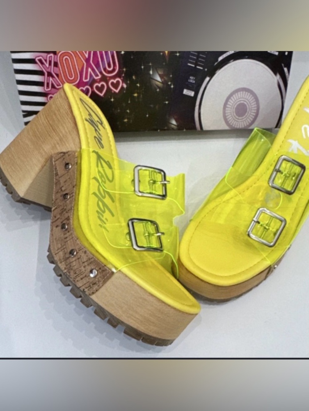Neon yellow Cape Robbin "Tanuji" platform  sandals